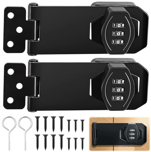 YOUNGSAY 2 Pezzi Trappola con Serratura a Combinazione, 3 Cifre Serratura a Combinazione con Codice Numerico 4 Pollici con Viti Fibbia Serratura Hasp Lock per Armadio Piccole Porte Armadi