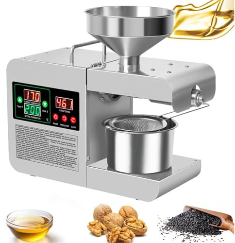 Automatic Oil Press, Electric Hot Cold Oil Press Machine Professional Stainless Steel Nut Seed Oil Mill 820W 40-240℃ Adjustable for Home Kitchen Commercial