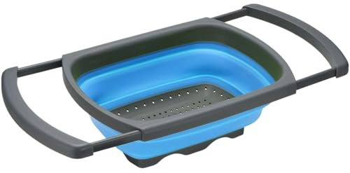 Surwin Passoire Pliable, Silicone Passoire Cuisine,Compacte Passoire Cuisine Pliable, Passoire Retractable Passoire Pates, Rectangle Portable Panier de Fruits (Bleu)