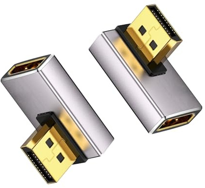Duttek Lot de 2 adaptateurs DP 8K 90 degrés, 32,4 Gbit/s, Adaptateur DisplayPort mâle vers Femelle à Angle Gauche (8K/60 Hz, 4K/144 Hz) pour PC, Ordinateur