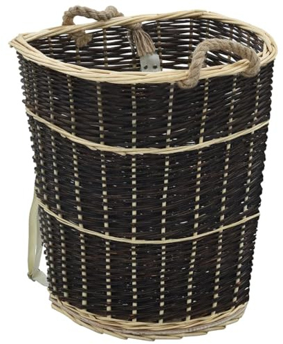 Brokky Round Wicker Storage Basket - Brown Firewood Backpack with Carrying Belts