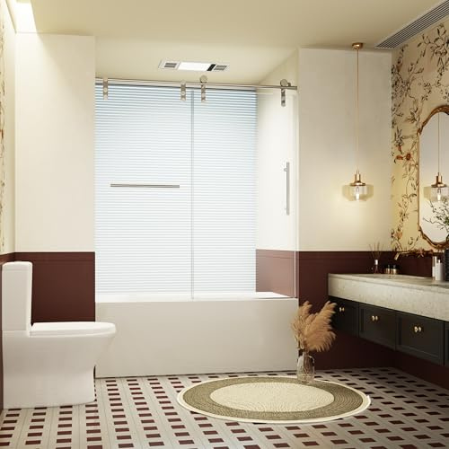 Gejok 56-60 W * 66 H Bathtub Sliding Shower Doors,Shower Screen,Bathtub Frameless Single Sliding Shower Doors, Bathroom Glass Door,5/16 (8mm) Thick SGCC Tempered Glass Door, Chrome