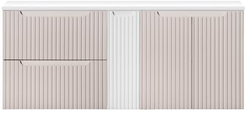 Lomadox Badezimmer Badschrank Waschtischunterschrank 140cm, in Kaschmir und weiß, gerillte Front