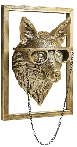 Newinhome Wanddekoration mit Tierköpfen (Geschenk-Metallrahmen), Kunstharz, Tierskulpturen, Kopf, Wandbehang, Dekoration, Gold, Vintage-Wandskulptur für Wohnzimmer, Schlafzimmer, Büro (Fuchs)