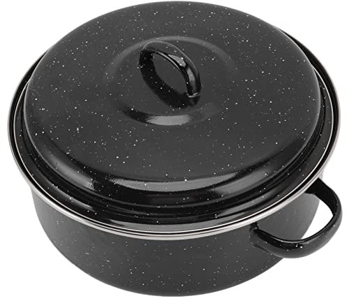 Roasting Pan, Non Stick Enamel Roast Pot, Cooking Oven Pans, Black Covered Oven Pans, Roaster Pot Turkey Pan with Lid Turkey Roasting Pan for Roasted Sweet Potatoes Chestnuts