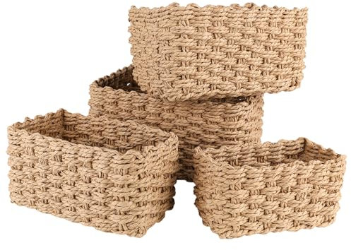 Trendecor Wicker Basket, 4 Pcs Small Wicker Baskets for Hampers Gift Multifunctional Storage Baskets Empty Bin Organizer Divider for Bathroom Bedroom Kitchen Office Storage 4 Sizes