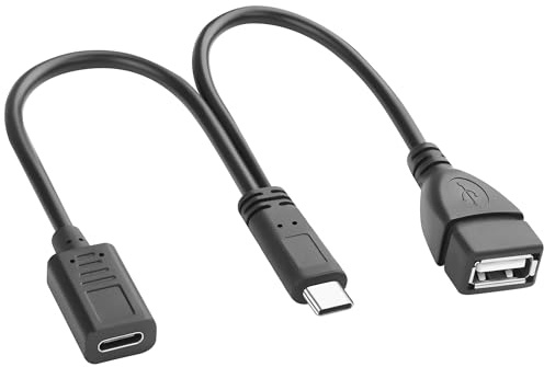 JSADZKJ USB Tipo C OTG Splitter Cable USB C Macho a USB C Hembra+USB Hembra Cable de Carga Corto 2 en 1 USB C a USB+Tipo C Cable de Datos para el teléfono,Ordenador portátil 1Ft
