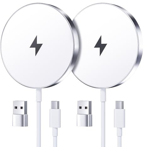 nongxiang [2 Pack] Chargeur Induction Magnétique 15W, Charge Mag~Safe Compatible iPhone 16/15/14/13/12/11/Pro/Max et AirPods Pro/3/2 (Blanc)