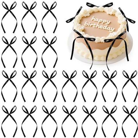 KILDOWS 20 Piezas Adorno de Tarta con Lazo, Decoración de Tarta con Lazo Negro, Decoración de Tarta para Boda, Despedida de Soltera, Cumpleaños, Día de los Enamorados, Día de San Valentín