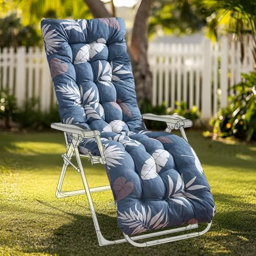 Sun Lounger Cushion Only Thick Seat Padded for Steamer Chair Recliner | High Back Replacement, 170x53x10cm, Polyester, PP Cotton Filling, Non Slip Straps, Indoor, Outdoor, Garden, Patio, Furniture