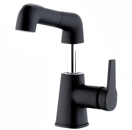 Waschtischarmatur, herausziehbar, für heißes und kaltes Waschbecken, Badezimmer, Unterbauwaschbecken, schwarzer ausziehbarer Wasserhahn (schwarz)