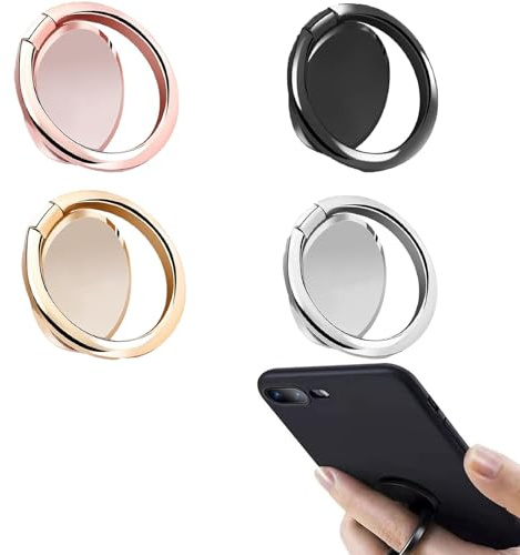 Finger Ring Stand, Pack of 4 Universal Thin 360 Degree Rotation Phone Rings, Cell Phone Ring Holder Stand, Compatible with All iPhone, Android Smartphones