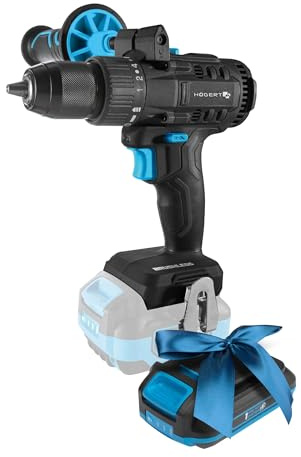 HÖGERT TECHNIK 18 V, 80 Nm vridmoment, borstlös batteridriven skruvdragare, borrchuck 13 mm, 20 + 1 vridmomentnivåer, LED-belysning, metallväxel + PROMO 2,0 Ah batteri