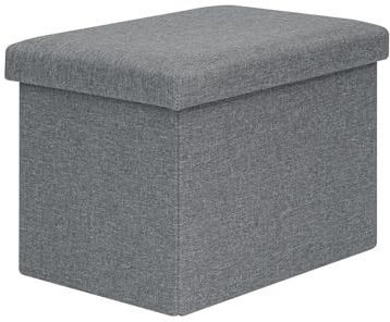 Bonlife Grey Ottoman Storage Box - Foldable Rectangular Footstool for Living Room, Kids Toy Chest with Lid, Multi-Use Seat & Storage, 42x32x32 cm