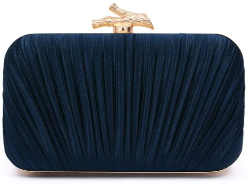 Nexellent Pursesfor Women Evening Bag Handbags Formal Pleated Clutch Bag with Chain for Prom Wedding Party Black-tie affairs(Navy Blue)
