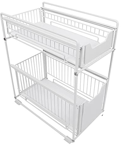 Willonin Organisateur de Cuisine à 2 Niveaux Rangement Sous évier Coulissant - Support d'armoire Coulissant -37.4 * 26.5 * 44cm - Blanc-1PCS