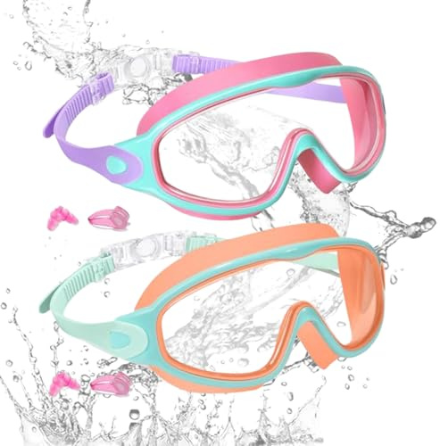 Kids Swimming Goggles, Anti-Fog Uv Protection Swim Eyewear with Nose Clip, Leak-Proof Goggles for Pool, Snorkeling, Diving, Beach, Summer Funs for Boys, Girls, Youth, 1 Set