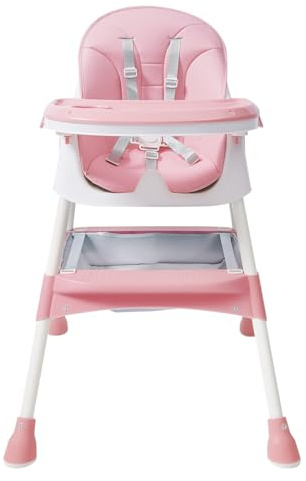 Baby Hochstuhl, 2-in-1 Kinderhochstuhl Essstuhl mit Fußstütze, 6 Monate– 6 Jahre (max. 80 kg), Ultra Leicht, Kinderstuhl Esstisch Kinder Stuhl, Einfach zu Reinigen, Rosa