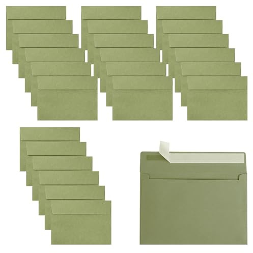 CZAKOMIX 25 Stück Briefumschläge, Quadratische Briefumschläges, 18.3 x 13.3 cm, Haftklebung mit Abziehstreifen, Salbeigrün, Briefumschläge Ohne Fenster, für Grußkarten, Einladung, Hochzeit(Ohne Karte) | Dickes Und Strapazierfähiges Papier,Selbstklebend Mit Abreißstreifen,18,3 x 13,3 cm,Geeignet Für Grußkarten Und Einladungen
