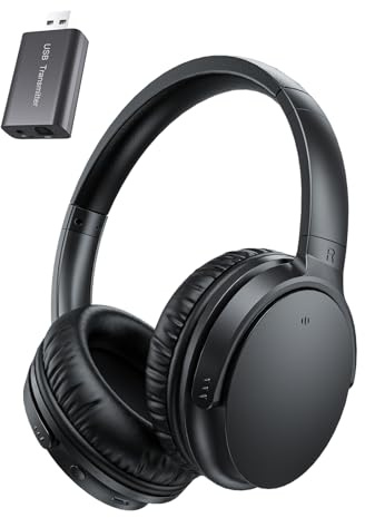 PROW Auriculares Exclusivos para TV con Un Solo Botón para Mayores, Recargables, Inalámbricos con Sonido Claro y Alto para Pérdida Auditiva Leve, para Uso Privado con Conexión USB/Óptica/RCA/3.5mm