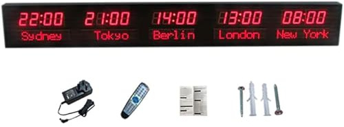 Orologio Mondiale da Parete con 5 Fusi Orari, Orologio Mondiale Digitale A LED, Regolazione della Luminosità A 3 Livelli, Città Modificabile, per Aziende, Hotel, Aeroporti