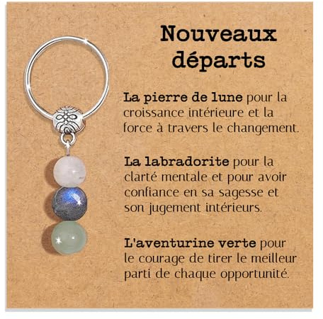 Porte-clés Personnalisé avec Cristaux Naturels, Idée Cadeau Nouveaux Départs, Guérison Cadeaux pour lui Homme pour elle Femme Cristal Thérapeutique avec Délicate Dédiée