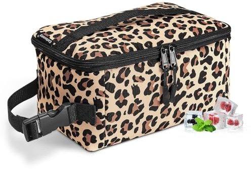 Cerbonny Small Lunch Box, Small Cool Bag with Ice Pack, Leopard Print | Perfect for office, school & travel. Great for carrying your daily lunch, yoghurt and snacks