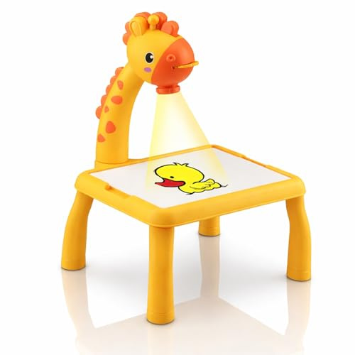 Kukyller Projecteur de dessin pour enfants, projecteur de dessin mignon petit cerf 3 niveaux réglables alimenté par piles avec effet sonore pour garçon et fille