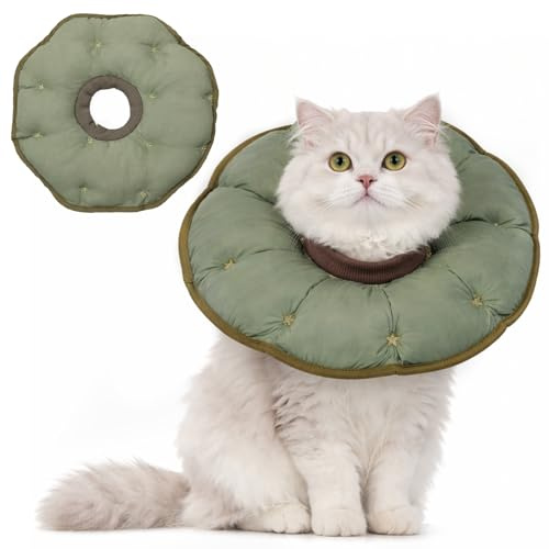 Collar Isabelino Gatos,Collarin Ajustable Gato, Protección contra el Lamido Postoperatorio para Gatos y Cachorros (Verde, M)