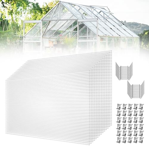 YRHome 28 Stück Polycarbonat Hohlkammerstegplatten UV-beständigem Doppelstegplatte Gewächshausplatten 605x1210x4mm 20,5 m² Stegplatte Hohlkammerplatten für Gewächshaus mit Klammern & Z Clips