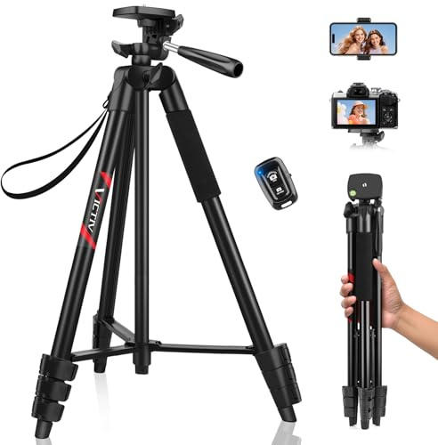 Victiv 64inch Camera Phone Tripod, Lightweight Aluminum Travel Tripod for iPhone with Remote, Mobile Phone Stand for Filming, Portable Camera Stand Compatible with iPhone Samsung Smartphone DSLR