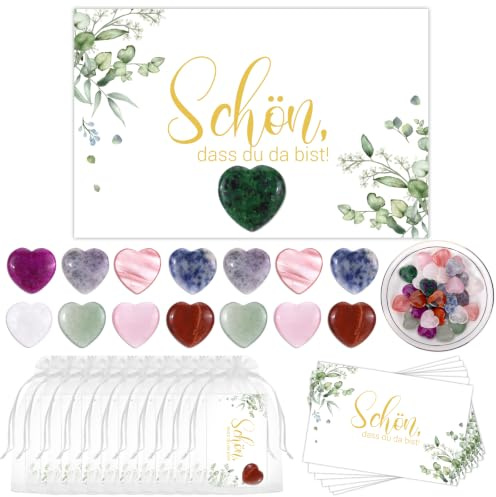 30 Sets Heart Stones Schön Das Du Da Bist Dankeschön Gastgeschenke Hochzeit | Grußkarten Herzförmiger Stein Organzabeutel, Hochzeit Gastgeschenk Favours für Christening Wedding