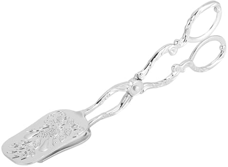 Tenedor para Servir Alimentos, Pinzas para Pan de Aleación de Zinc, 21,5x11,5cm, Color Plata - Diseño Texturizado Grabado, Resistente al Calor, Uso en Buffet y Cocina