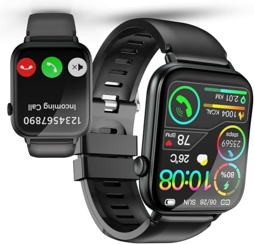 Smartwatch für Herren & Damen, 1,85 HD Touchscreen Smart Watch mit Telefonfunktion, 100+ Sportmodi Sportuhr mit Schrittzähler/Schlafmonitor/Pulsmesser für Android iOS, IP68 Wasserdicht, Schwarz