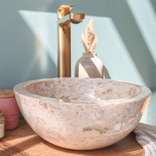 Wanda collection - Vasque Barcelone en marbre à Poser crème 30 cm