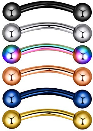 Longbeauty 6 Stück Piercing Banane Set 1.2mm Edelstahl Kegel Augenbrauen Eskimo Rook Septum Helix Lippe Nase Ohr Bananenstecker Curved Barbell Piercing Schmuck
