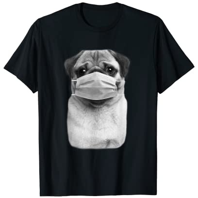Mops Hund mit Maske Atemschutz Hunde Gesichtsmaske T-Shirt
