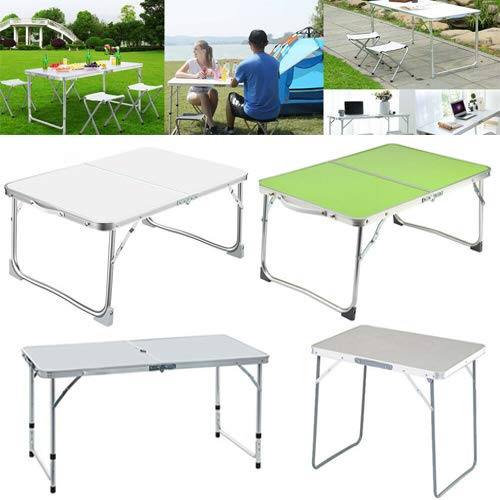 Petite table pliante de 1,2 m en aluminium, table pliante à hauteur réglable, table compacte pour camping, barbecue, pique-nique, fête, table d'intérieur, table de jardin – Blanc