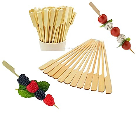 KnF 15cm Bamboo Picks Paddle Skewers Natural Wooden Cocktail Sticks Picks for Barbeque Kebabs Cocktails Buffet Party (Pack of 50)