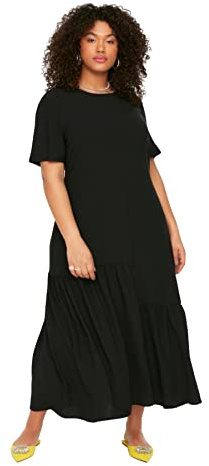 Trendyol Trendyol Women Plus Size Maxi Ruffle hem Oversize Woven Plus Size Dress, Trendyol Mujer Tallas Grandes Maxi Ruffle hem Oversize Woven Vestido de Tallas Grandes Mujer, Black,