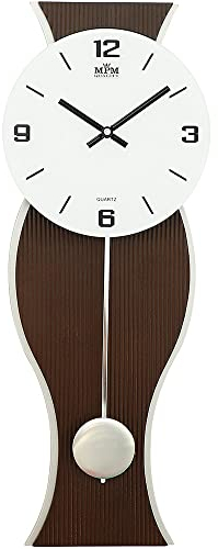 MPM Quality Design Pendeluhr, Helle Wanduhr Holz, Hochwertige Verarbeitung Aus Holz Und Glas, Elegante Modern, Präziser Quarz-Schrittmotor, Große Mit Pendel, Wohnzimmeruhren