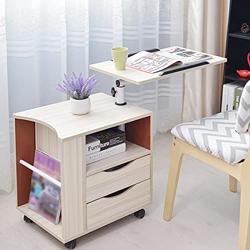 SanBouSi Funktionaler Drehbarer Nachttisch Beistelltisch mit Rollen, 3 Ebenen Betttisch Laptoptisch Sofatisch aus Holz Nachttisch mit Neigbarer Tischplatte und Offenes Regal, Hochverstellbar