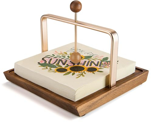 Serviettenhalter aus Holz für den Tisch, quadratischer Tisch-Serviettenspender mit anspruchsvoller Metall-Mittelstange, Cocktail-Serviettenhalter für Zuhause, Küche, Büro, Restaurant, Hotel, Café, Bar