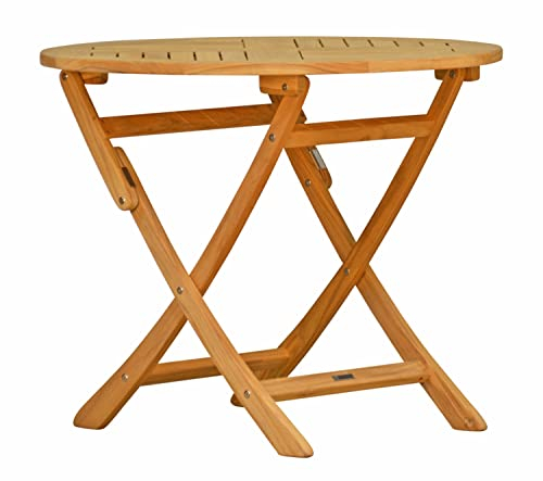 Kai Wiechmann Klapptisch Holz Garten Terrasse und Balkon Camping Teak Tisch praktisch klappbar rund 120 cm wetterfest massiv Premium