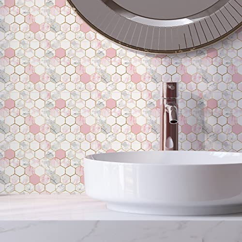 Piastrelle Adesive Cucina Oro Rosa Grigio Piastrelle Adesive Bagno PVC Mattonelle Adesive Impermeabile Piastrelle Adesive Durevole Adesivi Murali 20x20cm/12 Pcs