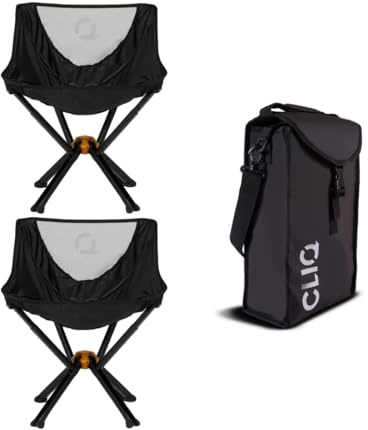 CLIQ Portable Chair Version 1.0 with Free Bag - Lightweight Folding Chair for Camping - Supports 300 Lbs - Perfect for Outdoor Adventures - Black Bundle