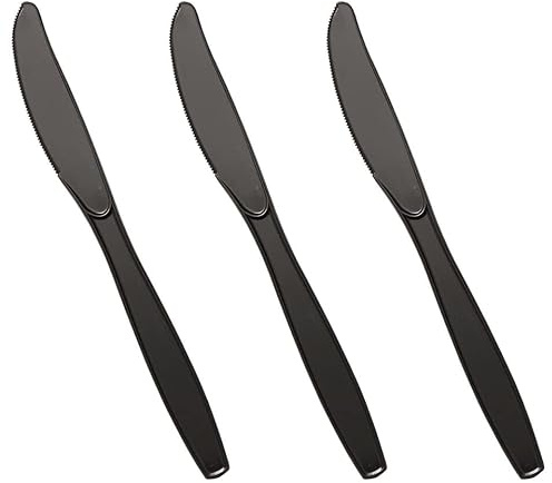 Venuscello® 100 x Black Knives Plastic Cutlery Set - Reusable & Washable Heavy Duty Cutlery, Long Tablespoon - Ideal for Birthday, Parties, Camping & Catering