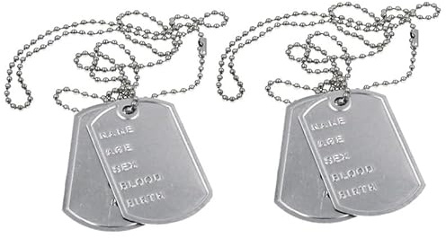 NAUZE Lot de 2 colliers avec pendentif plaque d'identité militaire en métal pour Halloween, fête costumée