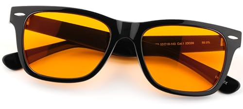 ViewJoy Sleep Glasses 99.9% Blue Light Glasses Dual AR Coatings Amber Orange Lens for Computer Gaming Reduce Eyestrain Black Frames