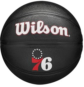 Wilson NBA Team Tribute Mini Basketball, Präzisionskanäle, Dynamischer Grip mit verbesserter Luftstabilität, NBA-zugelassen, Team: Philadelphia 76ers, Farbe: Schwarz, Größe: 3